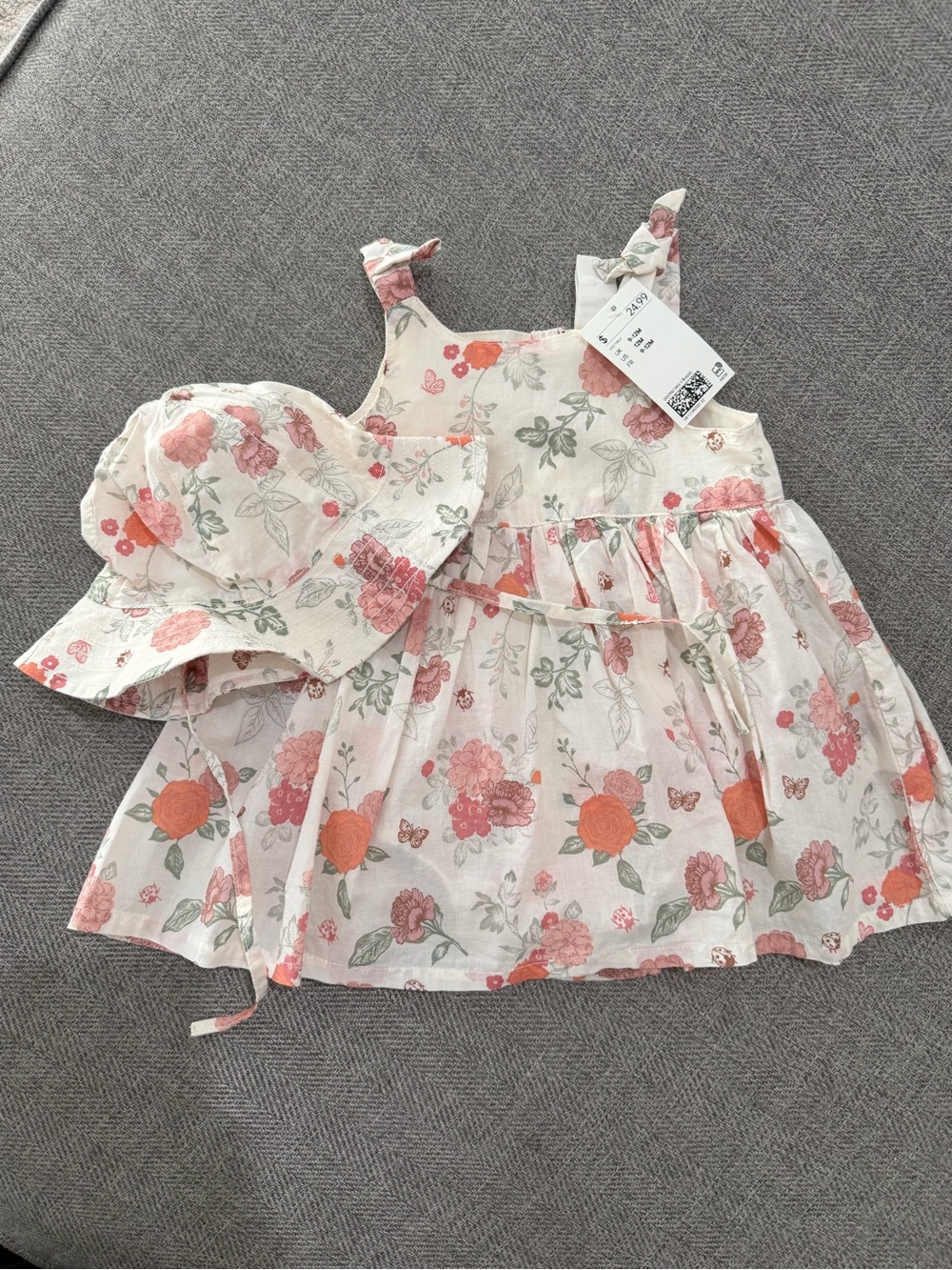 H&M White Sundress with Pink and Orange Floral Print and Green Leaves
